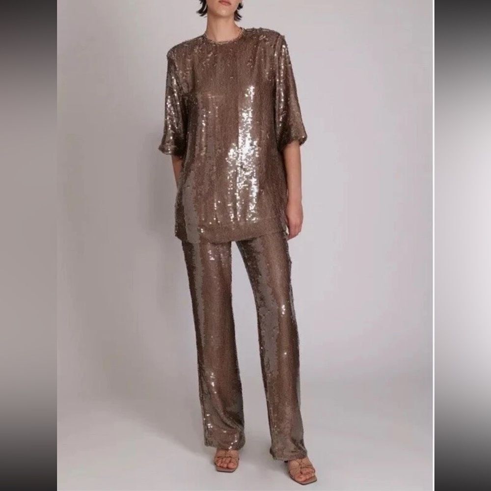 Free People Sabina Musayev Nancy Sequin Top & Pants Set in Chocolate - Picture 1 of 9